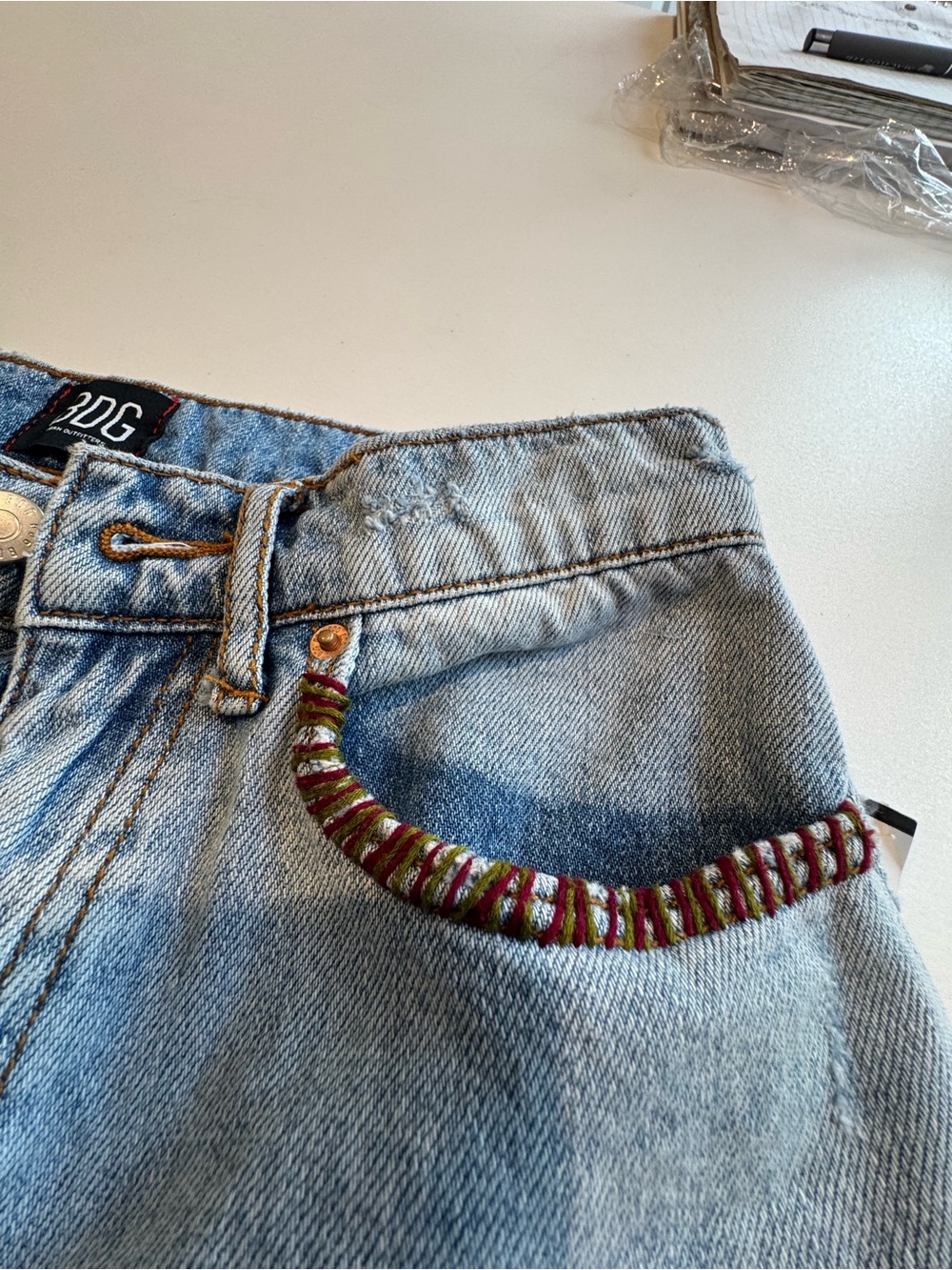 BDG Boho Dream: high rise  Straight-Leg Patchwork Denim size 27 cowboy jean - Picture 8 of 11